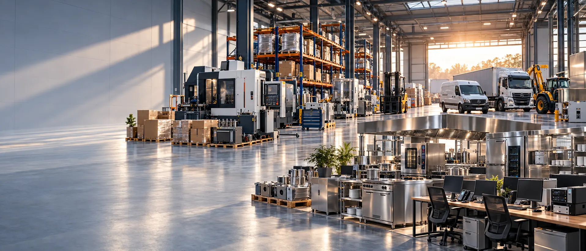 Betriebliche Bestände aus Maschinen, Lager, Gastronomie, IT und Fuhrpark